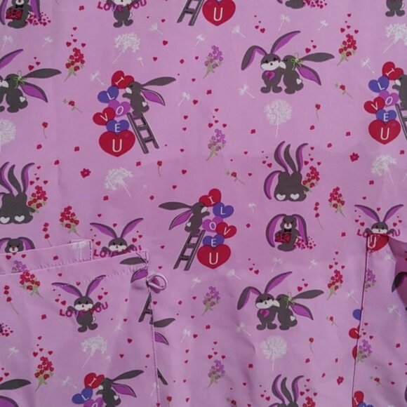 Zinnia nurse scrubs top shirt short sleeve love bunny purple pattern - Picture 9 of 9